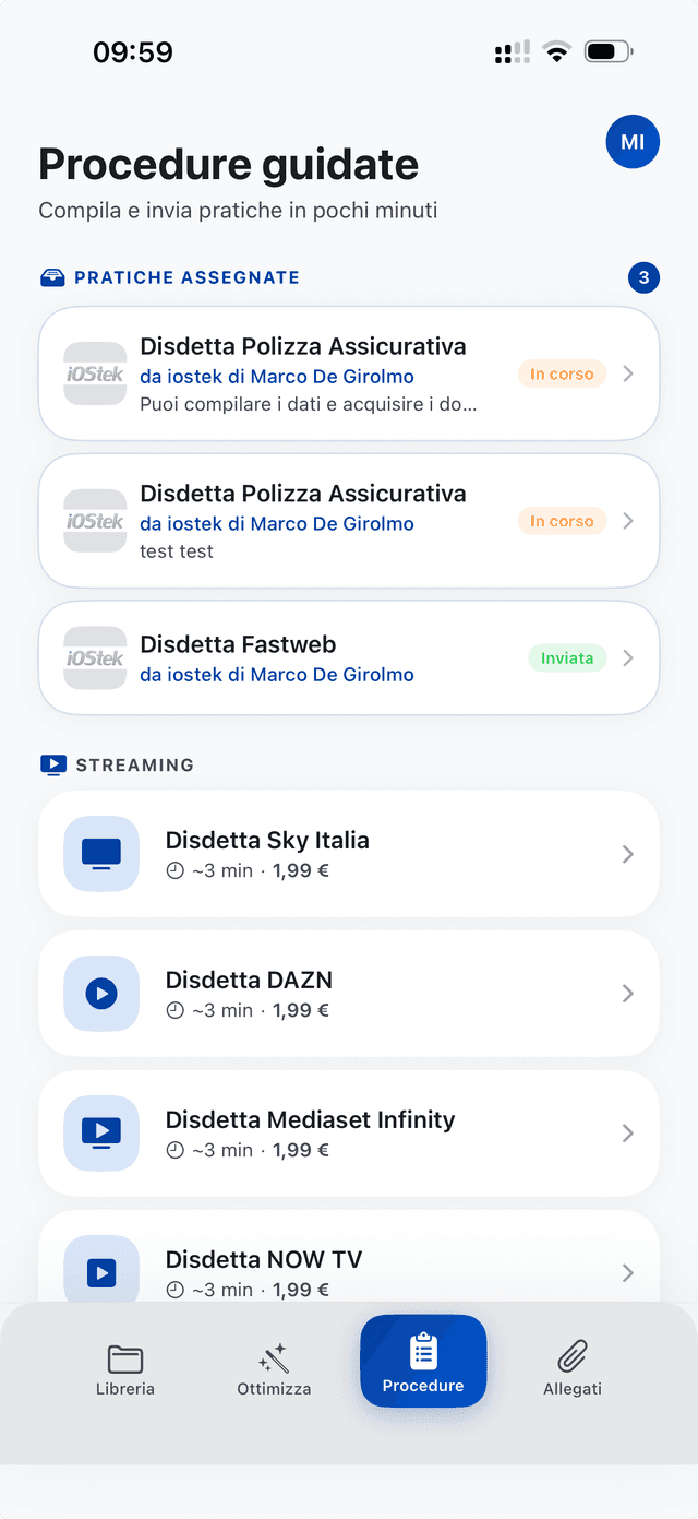 App Mandascan — Procedure con pratiche assegnate