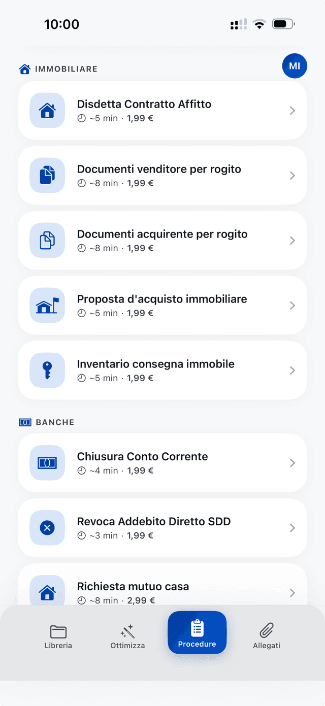 Catalogo procedure per categoria